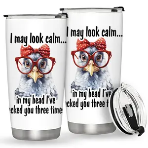 Funny Rooster Chicken Pattern Tumbler, 20oz Insulated Travel Coffee Mug with Lid, Unique Gifts for Men, Women, Birthday Gift, Best Gift for Family and Friends, Drinkware