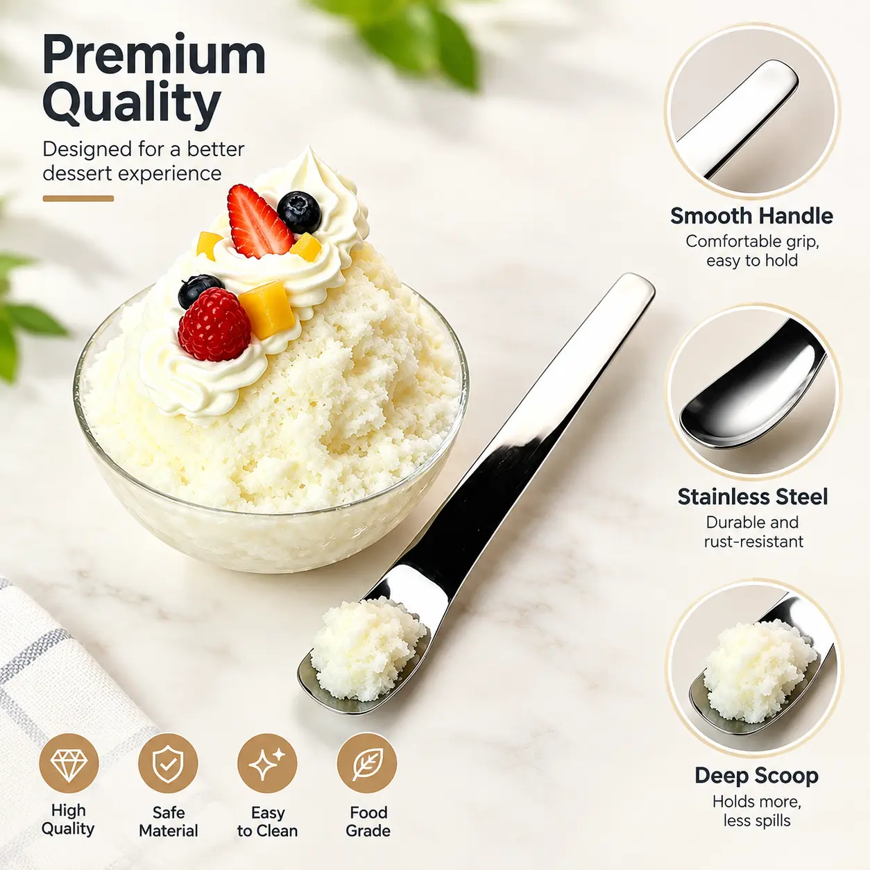 1 Count to 4 Counts, 316L Stainless Steel Spoon, Mirror Polished Craft, for Dessert, Ice Cream, Yogurt, Cake and Dumpling Filling Mixing