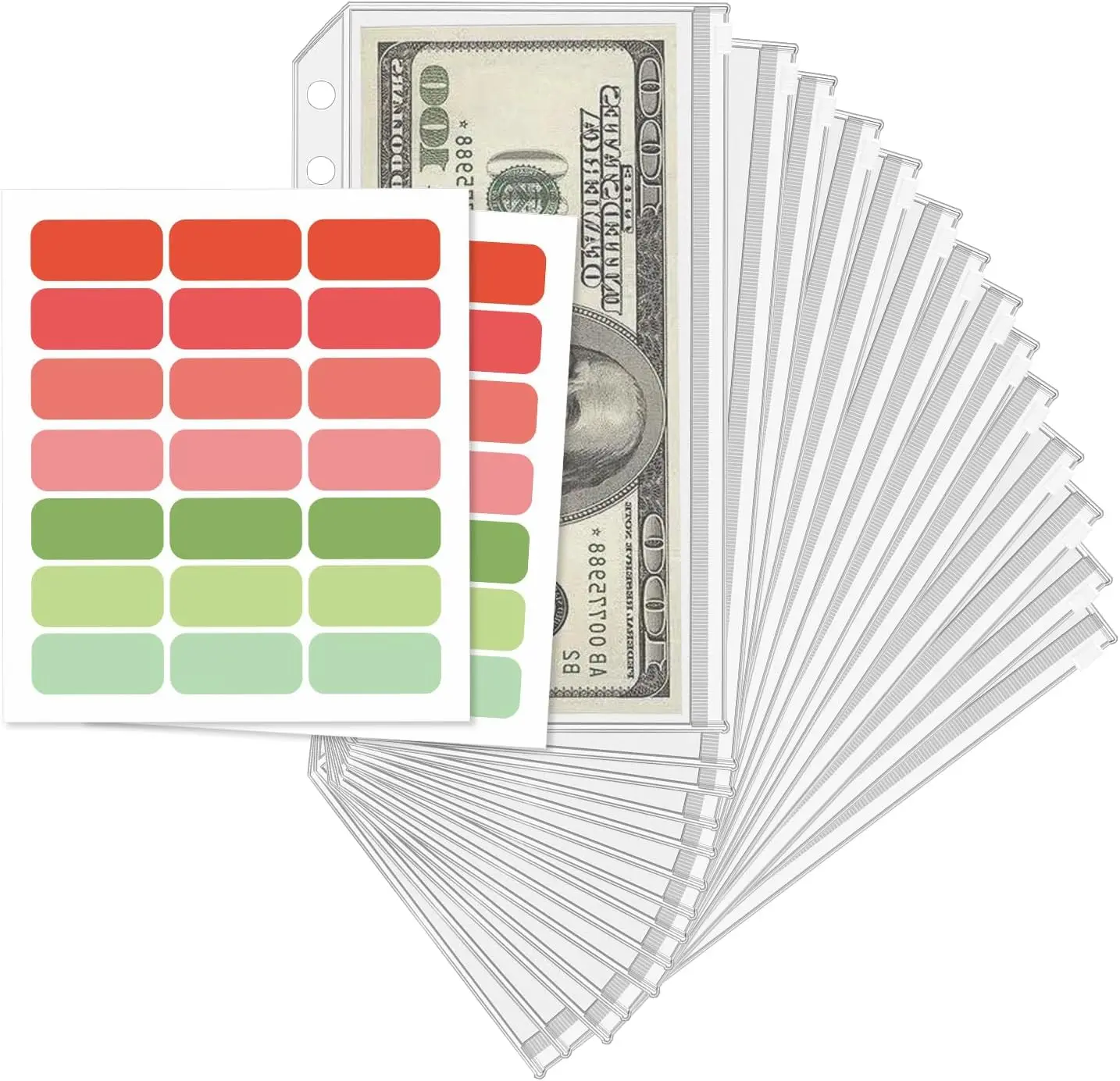 16 count A6 Zippered Binder Envelope Pouches for 6-Ring Budget  System, Clear Inserts for  Saving and Budgeting, With 42 Sticky Labels