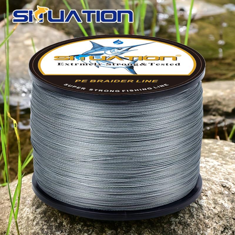 SIIUATIONA 300M/328YDS 500M/546YDS super strong fishing line, 4-strand multi thread PE wear-resistant braided line, 12 25 40 60 80 100 LB smooth long casting 100% Pe black braided fishing line, incredible super line zero stretch