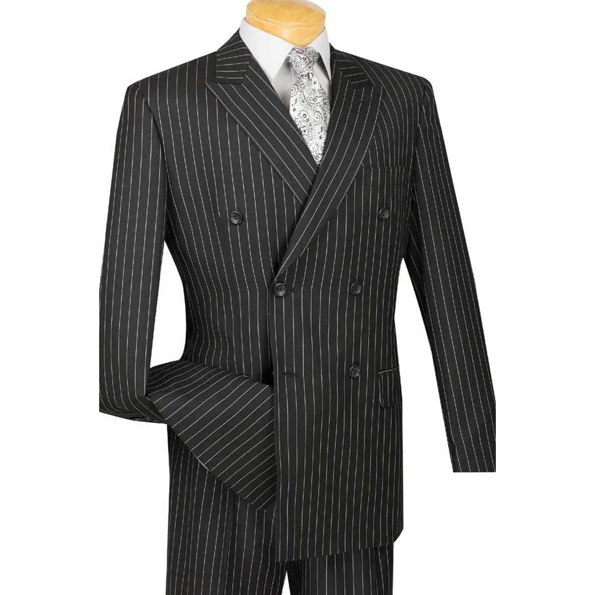 Mens Double Breasted Gangster Bold Pinstripe Suit in Black