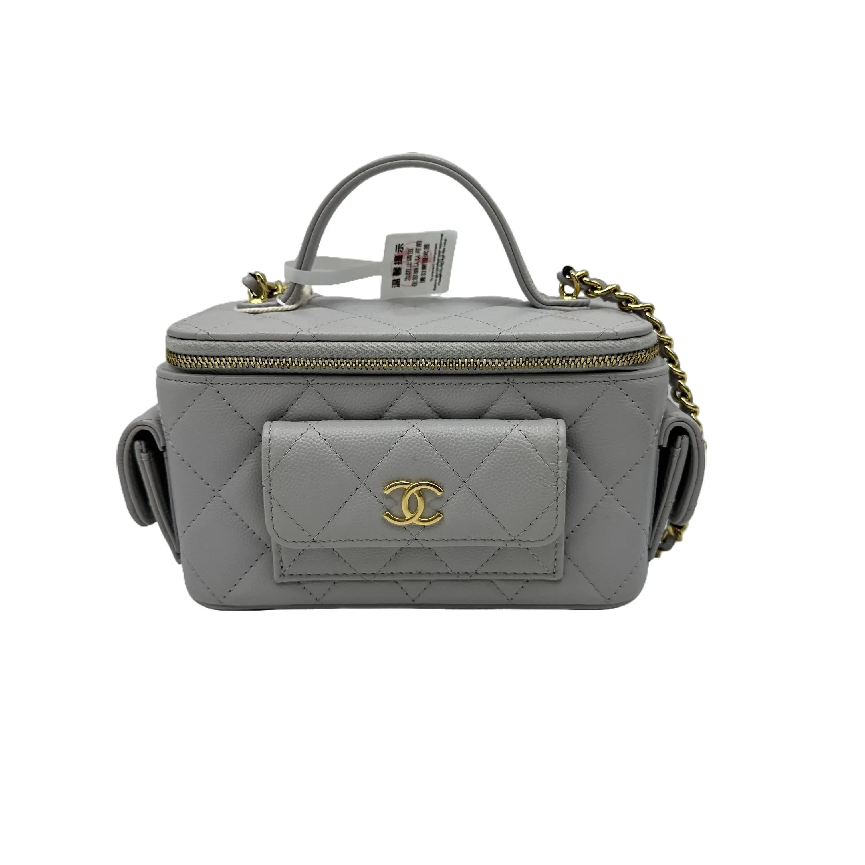 Pre-owned CHANEL HZ7 Cargo Vanity Case – Caviar Leather, Elephant Grey, Gold Hardware 70974