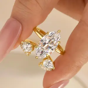 Maxine CZ S925 Sterling Silver 4.5ct Marquise Cut Engagement Ring Set,Tarnish-free 14K Gold-Plated Affordable Wedding Ring Set, Women's Bridal Jewelry,Suit for Daily,Travel,Proposal,Birthday,Anniversary