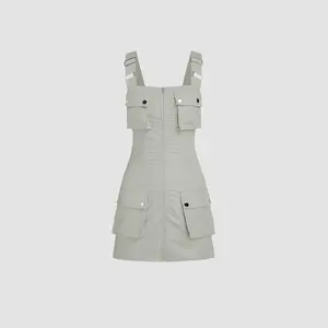 Cider [2 colors, size 2-10] Solid Cargo Zip Up Mini Dress