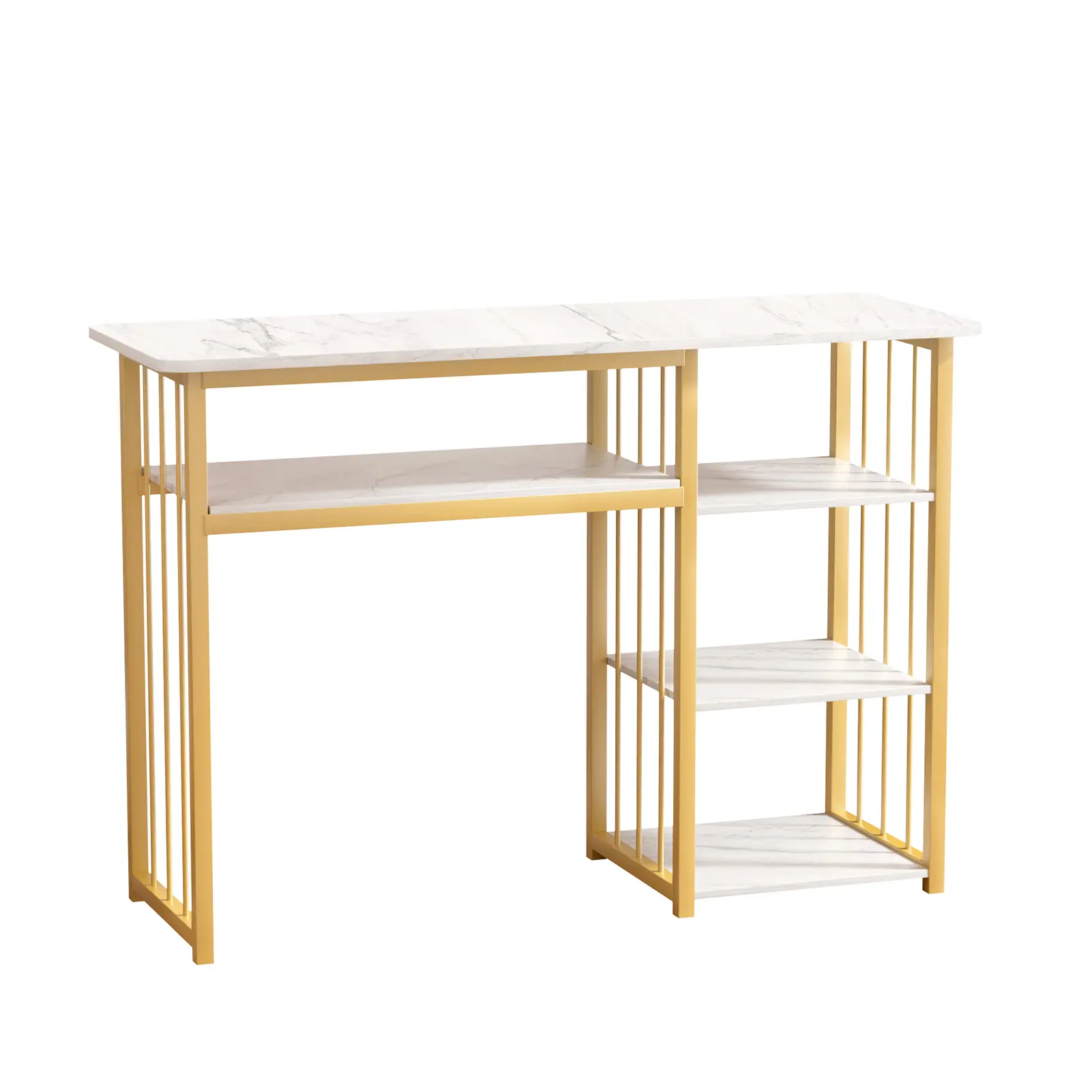 Explorinox Nail Table, Manicure Desk with Open Storage Shelves, Marbled Nail Station for Home Studio and Salon