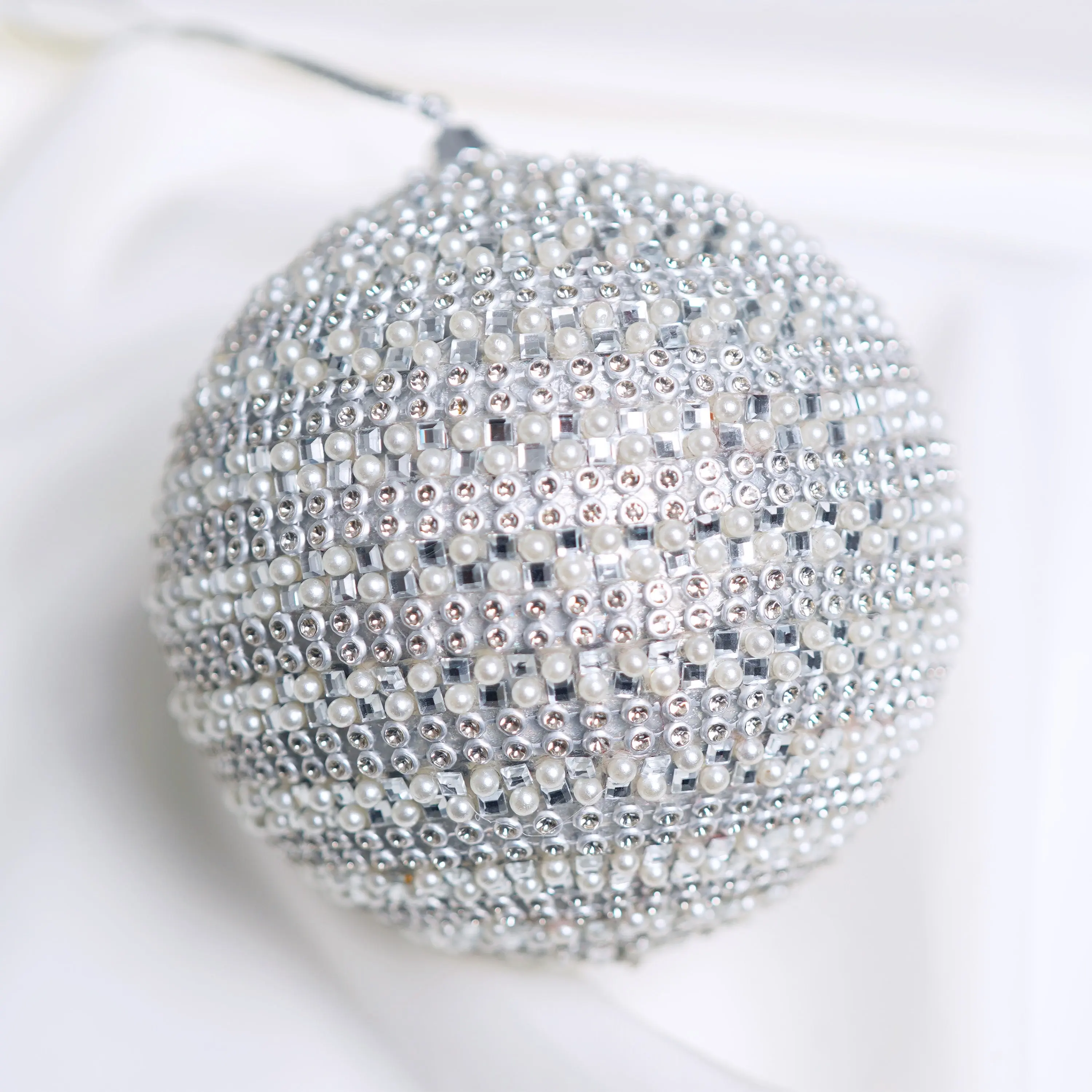 4" Ivory Snowy Pearl Ball Ornament Set Of 6