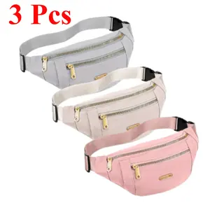 3 Pcs Waterproof Fanny Packs for Women and Men Waist Pack with Adjustable Strap Waist Pouch for Sports Running Exercise Walking Travel