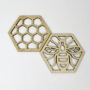 2 pc Wooden bee And Beehive Coaster Set Tableware Set Tableware