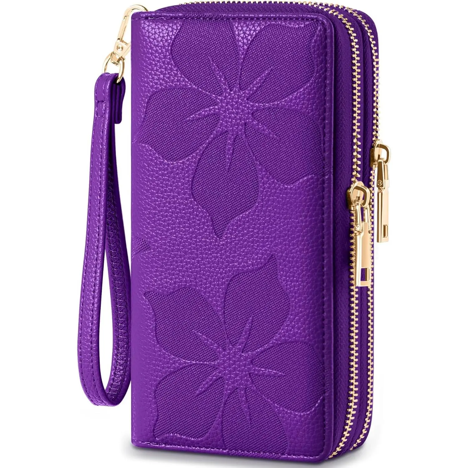 Women Wallet RFID Blocking Large Capacity Card Holder Purse Double Zip Leather Designer Ladies Clutch with Wristlet