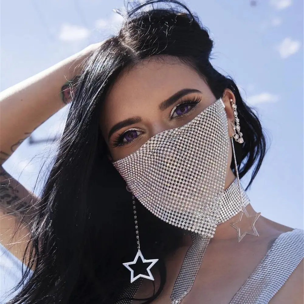 Halloween Christmas Festival Rhinestone Mask, Diamond Triangle Mask, Night Club Mask, Sparkling Jewelry Face Cover, Party Face Masks