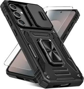 for  Galaxy S25 FE Case [ Screen Protector] [Full Camera Lens Cover] [360Rotated Kickstand Ring] [Heavy Duty Protection] Hard Rugged Protective Phone Cover for S25 FE - Black