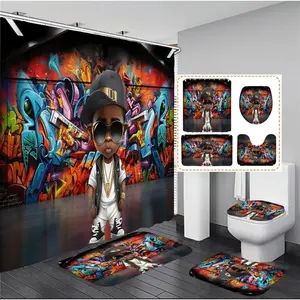 Copycat-Creations Graffiti Hip-Hop Prince 4pcs Shower Curtain Set
