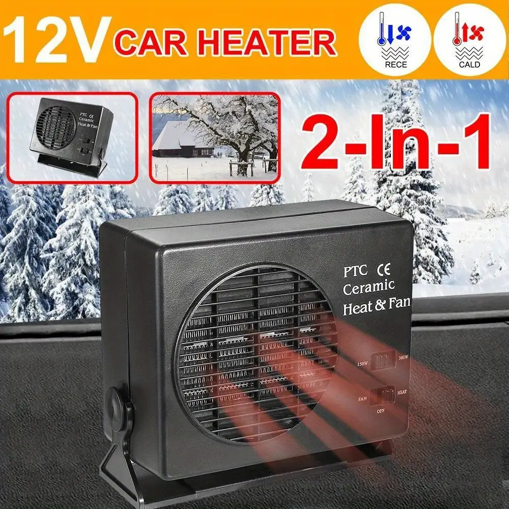 12V 300W Portable Car Heater & Defroster – Fast Heating Fan for Trucks, Vans, SUVs & RVs, Compact Powerful Design for Windshield Defrosting & Personal Heating, Easy Plug-In Use, Car Accessory Essential for Cold Weather Driving Comfort
