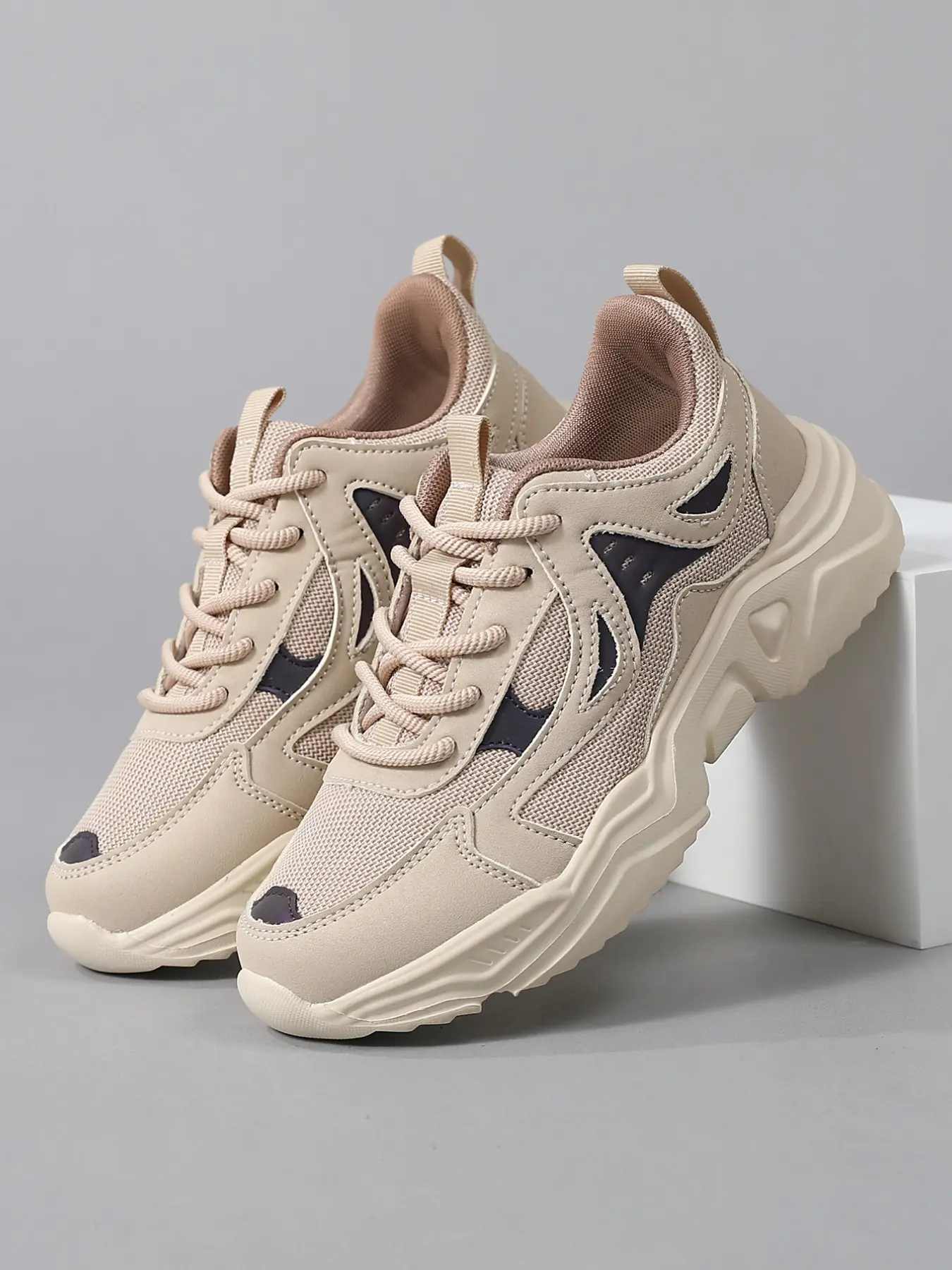 Women's Retro Sporty Training Shoes, Breathable PU Leather, Casual Colorblock Sneakers, Comfortable for Office & Jogging, All Seasons