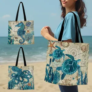 Sea Life Pattern Tote Bag, 1 Count Lightweight Storage Bag, Multifunctional Shopping Bag, Handbag, Travel and Work Bag, Shopping Bag