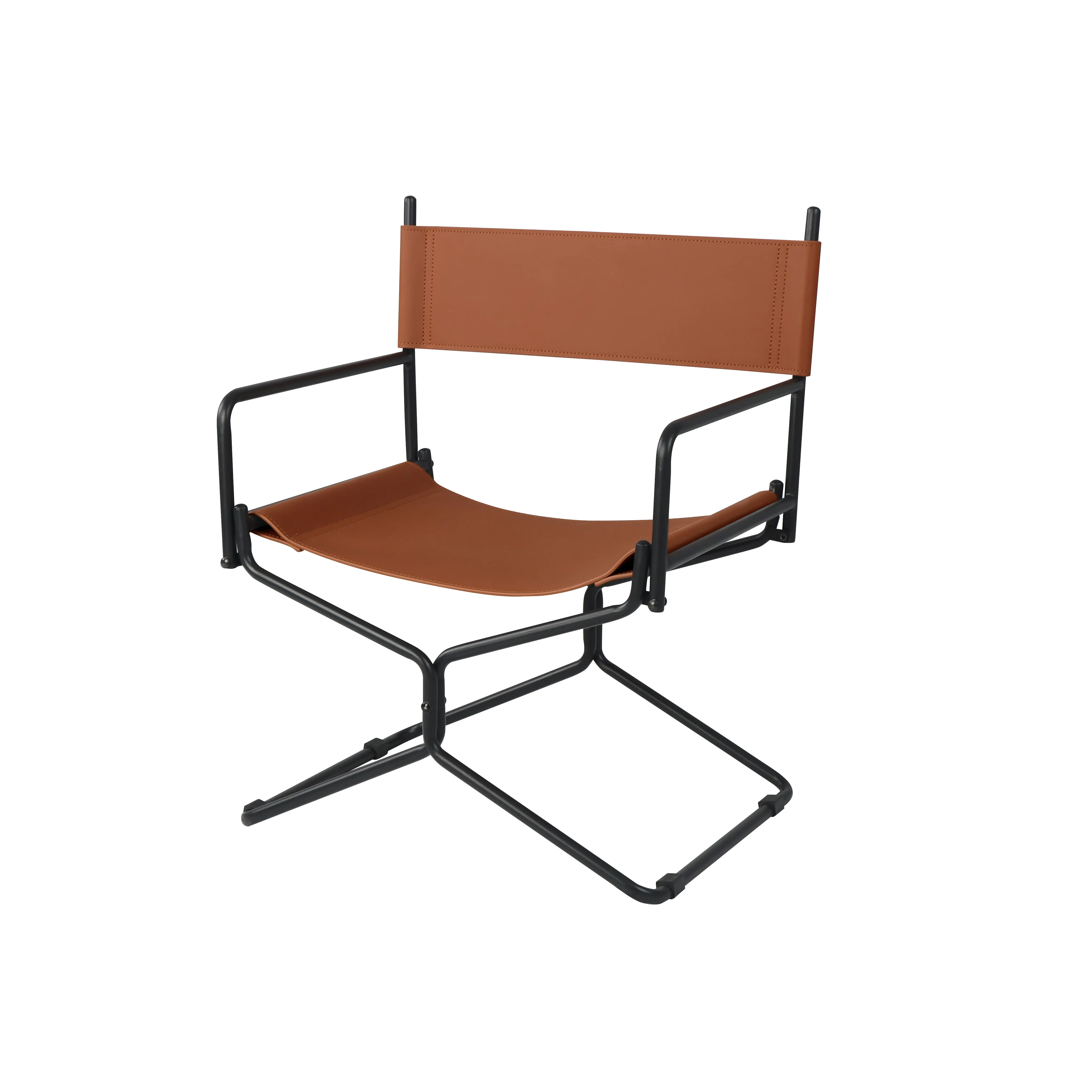 Leather Butterfly Chair, Folding Camping Director Chair, Burnt Orange | Hand-Stitched Leather, Retro Design, Carbon Steel Frame, 300 Lb Capacity, Side Pocket, Foldable for Patio, Beach & Fishing