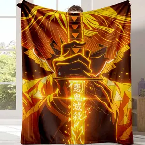 Demon Slayer Flannel Blanket, Zenitsu Sword Anime Manga Print, UltraSoft Warm Cozy, Lightweight, Perfect for Couch Sofa Bed Living Room, Travel, Watching TV, Halloween Decoration Gift, Birthday Present, Thanksgiving Day Relaxation