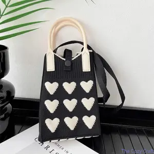 Heart-Shaped Knit Phone Bag, Trendy Silicone Handbag for Women and Teens, Lightweight Crossbody, Shoulder, and Hand-Carry Purse, Portable, Cute Designer Small Bag for School, Travel, Shopping, Everyday Use