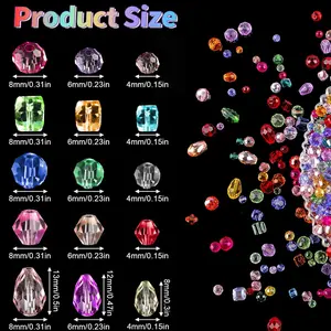 Beads for Threading, 1000 Pieces Faceted Glass Beads, Glitter Beads for Bracelets for Crafts Jewellery Making, DIY Necklaces, Earrings (4/6/8 mm, Mixed Colour)