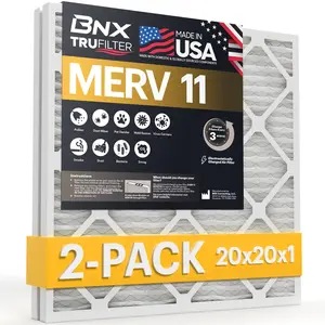 BNX TruFilter 20x20x1 Air Filter MERV 11 (2-Pack) - MADE IN USA - Allergen Defense Electrostatic Pleated Air Conditioner HVAC AC Furnace Filters for Allergies, Dust, Pet, Smoke, Allergy MPR 1200 FPR 7