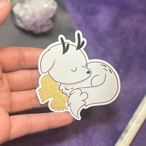 Sleepy Deer Fox Sticker | Cute Cartoon Critter Sticker, Baby Wildlife Sticker, Sleeping Animal Stickers, Cottagecore Stickers, Pet Twigg Decor Decoration Decorative Dog