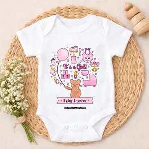 Cotton Baby Bodysuit It's A Girl Bear Print 100% Pure Cotton Tag-Free Snap Closure Breathable Cute Print Perfect Baby Shower Gift