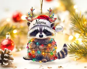 Custom name Raccoon Christmas Ornament, Custom Baby Name 2D Flat Acrylic Ornament, Cute Raccoon Ornament, Christmas Tree Decor, Raccoon Lover Gift