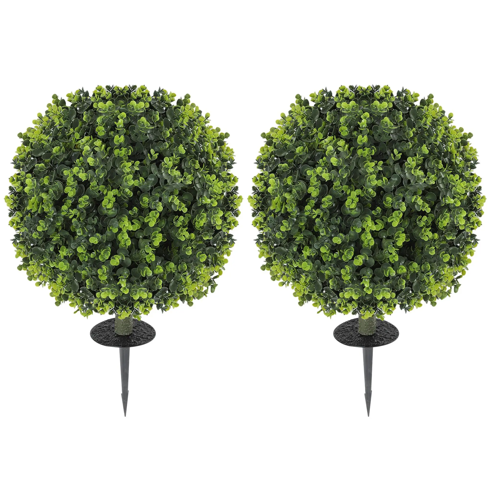 HOMCOM 2-Pack 1.3ft (15.7in) Plastic Decorative Artificial Eucalyptus Topiary Ball Bushes, with Integrated Aluminium Ground Stakes, UV-Resistant Home Decor for Balcony, Indoor Garden