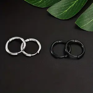 5 Pairs of Men'S Punk Titanium Steel Round Earrings with Cubic Zirconia - Perfect for Casual Decor Pierced Modern Style