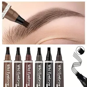 Recolovers 4 Split Tip Eyebrow Pen Waterproof Liquid Makeup Pencil in Light Brown Dark Brown Ash Brown Taupe & Black for Natural Hair Like Strokes
