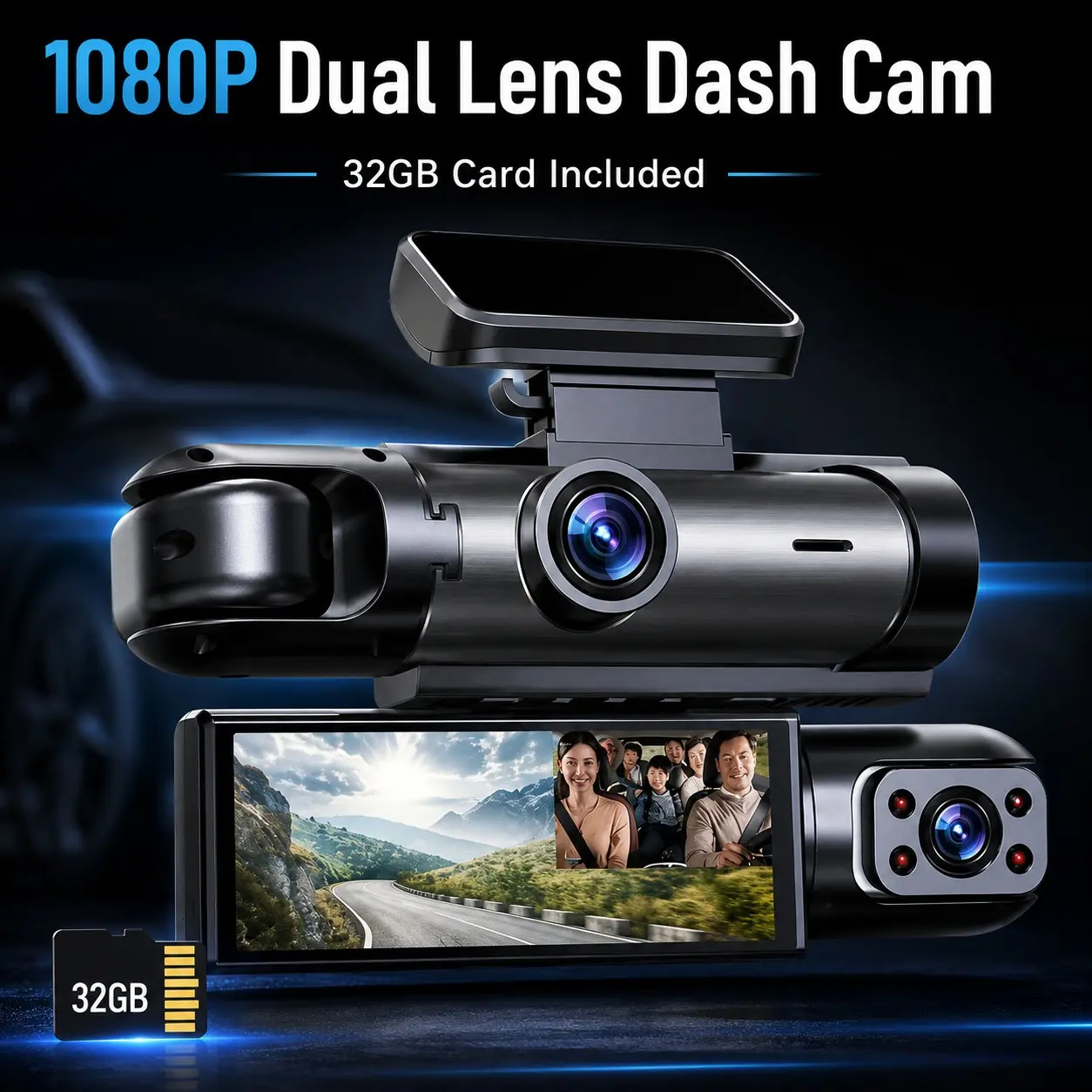 Car Dvr, 3.16 Inch IPS Screen 1080P HD Dash Cam, Automotive Dvr Camera, 32GB Memory, Infrared Night Vision, G-Sensor, Touchscreen, Automotive Driving Recorder, Dashcam For Cars