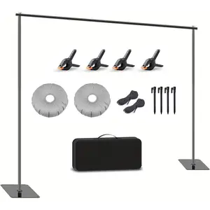 Backdrop Stand, 6.5ft Height 9ft Width Adjustable Photography Background Support Poles with Heavy Duty Flat Base, Photo Metal Steel Pipe and Drape Frame Kit for Parties Birthday Wedding