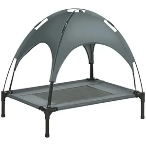 Elevated Portable Dog Cot Pet Bed With UV Protection Canopy Shade inch Gray