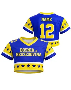 Bosnia Herzegovina Crop Top Jersey Women Custom Name Number Mesh Soccer Shirt, Bosnian Soccer Supporter Gift, Balkan Sports Fan Gift