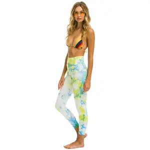 HAND DYED CROPPED HI-RISE LEGGINGS	- TIE DYE NEON YELLOW