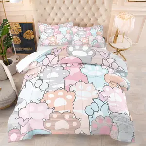 Cat Paw Pattern Bedding Set, Includes Quilt and Pillowcases, Soft Bedroom Decor for Kids & Adults, Perfect Gift for Birthdays & Moves