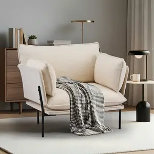 Modern Boucle Accent Chair, Upholstered Oversized Armchair with Sturdy Metal Legs, Comfortable Wide Lounge Chair for Living Room, Bedroom, and Reading Nook