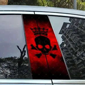 2pc Vinyl Car B Pillar Protector Stickers, Easy Peel & Stick, Sunproof Waterproof Scratch Resistant, Fits All Cars, Car Exterior Decoration, Premium Skull Stickers