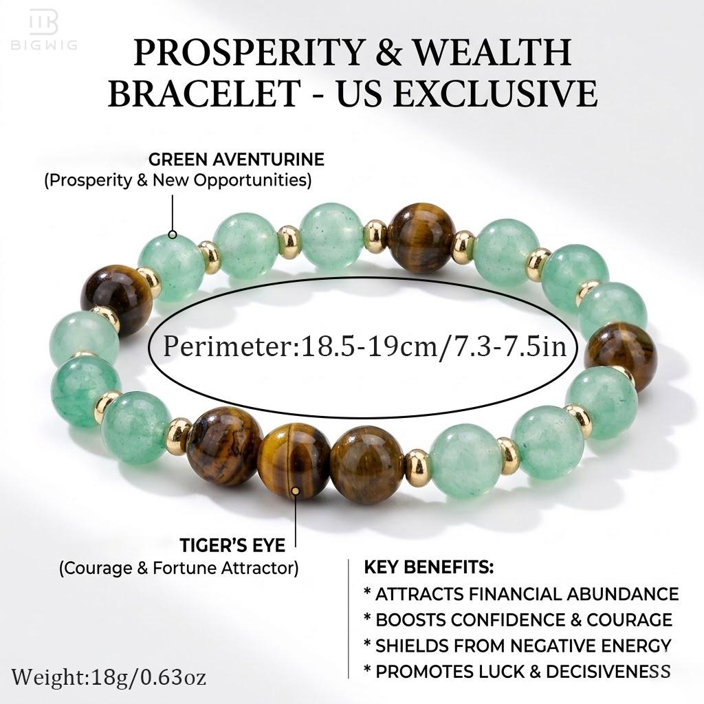 1pc Money Attraction Bracelet for Women, Green Aventurine & Tiger Eye for Abundance, Wealth and Prosperity, Daily Wear Jewelry Gift for Birthday, Anniversary, Summer Vacation & Theme Parties, Spiritual Crystal Gift for Mother's Day Father's Day