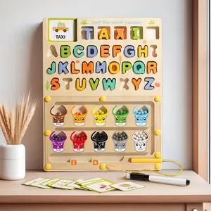 Children's Multifunctional Magnetic Color-Number Maze Wooden Board - 29*22.5cm Acrylic 3C-Certified Montessori Puzzle Game Board Toys for 3 Years Old +, Letter Blocks, Matching Cards, Kids Learning Materials, Wooden Gift