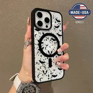 Vintage Bats Skull Trendy Pattern Premium Magnetic Phone Cases for iPhone 16 15 14 Pro Max 13 12 11 Plus Smartphone Shockproof Protection Acrylic Cover Cellphone Protective magsafe magnetic case Aesthetic Resistance Casing Screen Protector