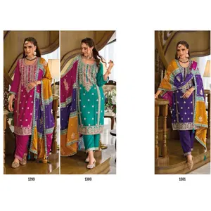 Chinon Kurta Set with Heavy embroidery work