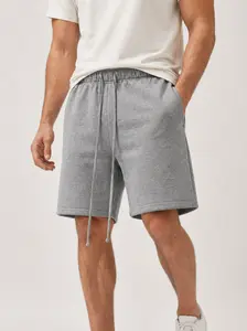 Deep Gray Men's Casual Shorts Cotton Drawstring Elastic Waist Lightweight Summer Beach Shorts with Pockets