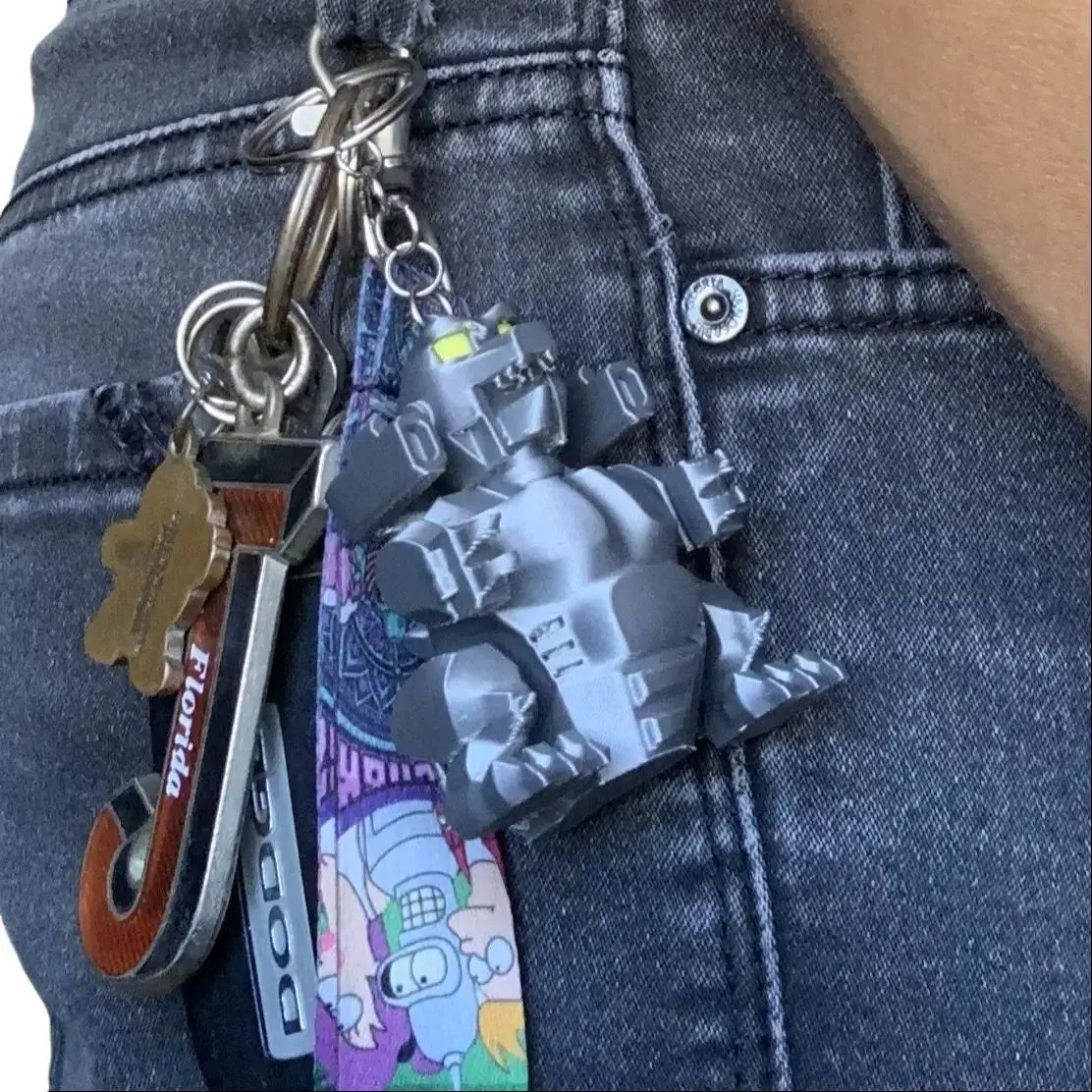 Mecha Godzilla Keychain Accessory - Epic Mini Mech Kaiju Gift Keyring with Split Ring, Key Charms, Bright Eyes, Keychain Decor, Gift Keychain, 3D