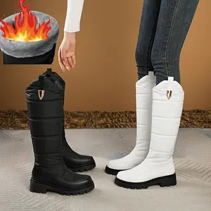 Women's Cozy Winter Snow Boots - Waterproof, Non-Slip Thick Sole, Warm Synthetic Leather & Fabric Lined, Mid-Calf Length with Side Zipper for Outdoor Activities, Black & White Options, Warm Winter Boots | Side Zipper Boots | Rubbe