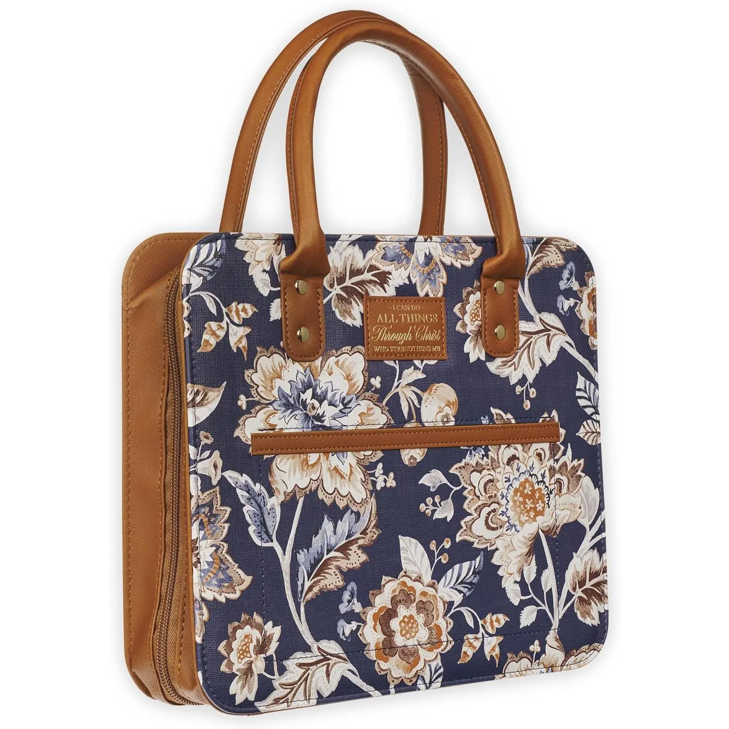 I Can Do All Things Toffee-brown and Navy Purse-style Bible Cover - Philippians 4:13