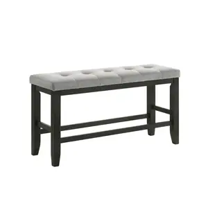 1Pc Modern Counter Height Bench Tufted Upholstery Tapered Wood Legs Bedroom Living Room Furniture Wheat Charcoal Linen Finish