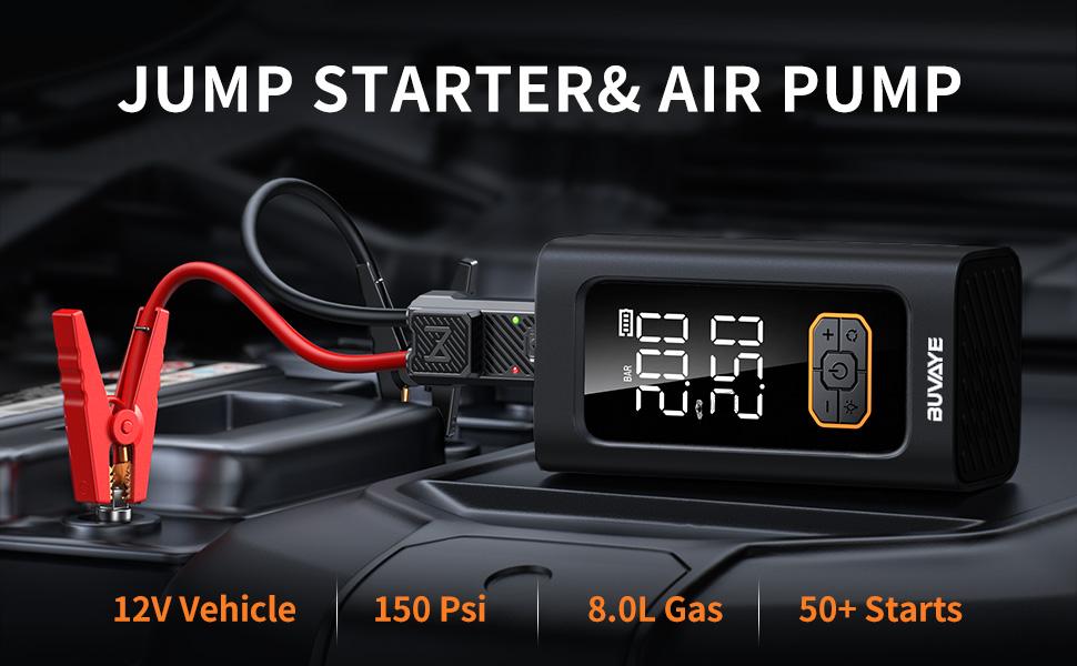 Portable Car Mounted Inflation Pump & Emergency Starting Power Supply, Multi-Function Battery Power Bank for Auto Ignition and Tire Inflation