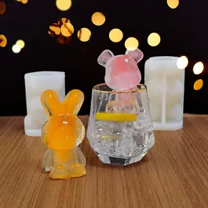 New Violent Bear & Rabbit Silicone Mold, Food-Grade DIY Handmade Cartoon Animal Ice Mold, Crystal Resin Ornament