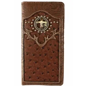 Men’s Western Bifold Wallet Cross Cowboy Prayer Design Checkbook Style in Brown
